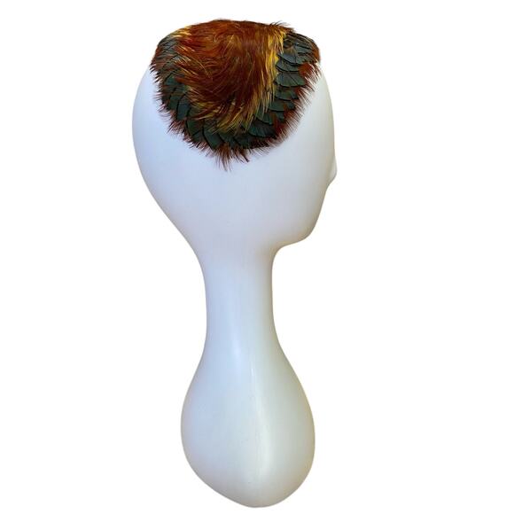 Vintage 1950s Pheasant Feather Fascinator Iridescent Retro Cocktail Hat main image 7
